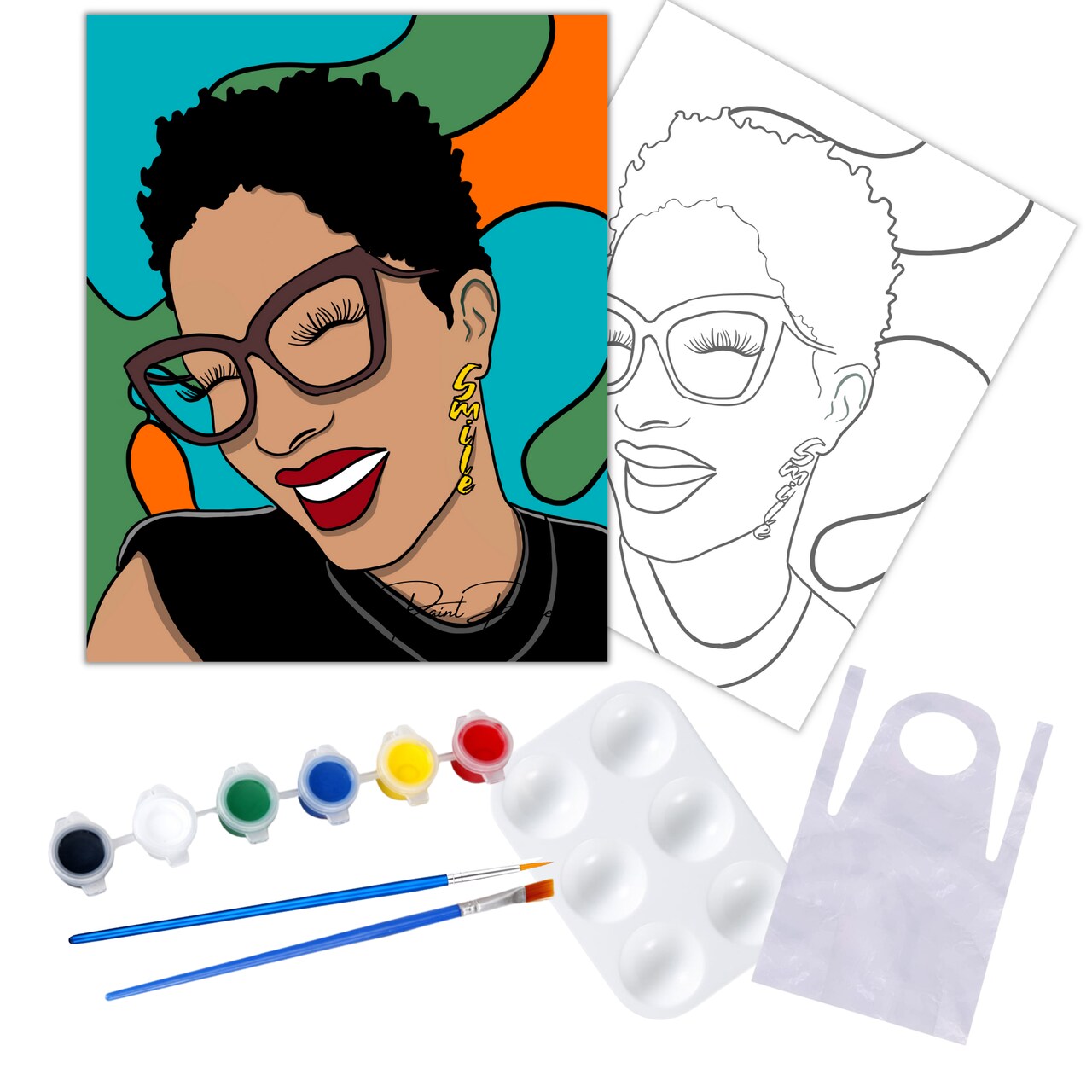 "Just Smile" DIY Canvas Art Kit for Adults Beginner, Acrylic Paint Size 11x14 inch